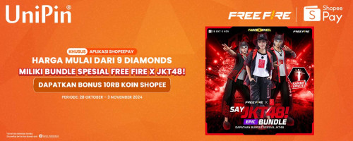 Oktober – Miliki Bundle Spesial Free Fire x JKT48! Top up Diamonds Free Fire Dapatkan Bonus 10Ribu Koin Shopee